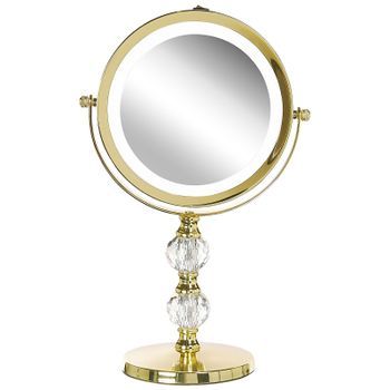 Espejo De Maquillaje Iluminación Led Metal Dorado Ø 13 Cm Doble Cara Magnifica 1x / 5x Claira