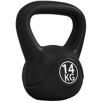 HOMCOM Pesa Rusa de 14 kg Kettlebell Relleno de Arena con Mango Ancho Antideslizante para Entrenamiento 26x18x32 cm Negro