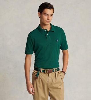 Polo Ralph Lauren para hombre. 710782592016 El icónico polo de piqué Custom Slim Fit verde (M), Casual, Algodón, Manga corta