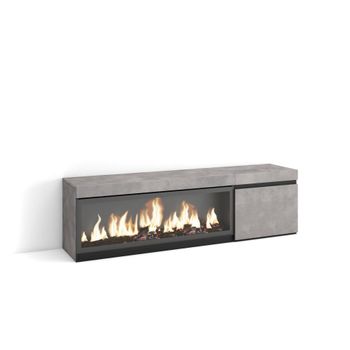 Mueble tv efecto madera cemento 158x35x45cm chimenea efecto fuego