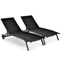 costway juego de 2 tumbonas con ruedas tejido secado rapido respaldo reclinable 6 posiciones para exterior piscina patio jardin negro
