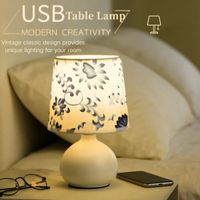 lampara de escritorio minimalista creativa con usb para dormitorio equipada con pantalla de tela floral adecuada para leer en el dormitorio o sala de estar