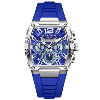 Reloj de Pulsera Tonneau Sport, Resistente al Agua, Luminoso, con Calendario, Cronógrafo, Cuarzo, para Hombre, con Correa de Silicona
