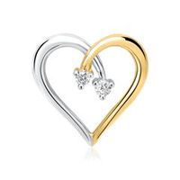 14 quilates colgante oro amarillo corazon 2 diamantes