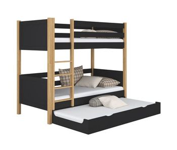 Litera de madera con cajón para colchón n02 negro / roble