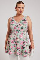 yours london top verde floral peplum sin mangas mujer curvy y tallas grandes yours london