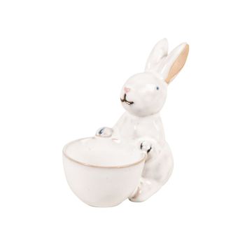 Huevera con forma de conejo de gres blanco
