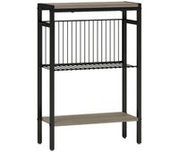 homcom mesa auxiliar estrecha de 3 niveles mesita auxiliar industrial con estantes abiertos y estructura de acero para salon dormitorio 43x18x625 cm roble envejecido
