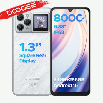Teléfono Inteligente DOOGEE M30 Pro, Pantalla de 6.88 Pulgadas, Resistente al Agua IP68, Android 16, Batería de 8000 mAh, Pantalla Trasera de 1.3 Pulgadas, 64 GB (8+56), 256 GB, NFC, Google Pay