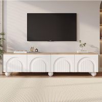 sweiko mueble tv 180x40x45 cm 4armarios 6pies metalicos esfericos compatible 80 pulgadas maderablanco