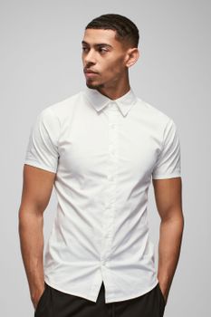 Camisa De Manga Corta Elástica, Blanco