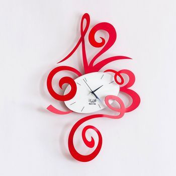 Reloj De Pared Robin Rojo 34x51cm En Acero, Diseño Minimalista Y Silencioso Para Casa Y Oficina, Fabricado En Italia.