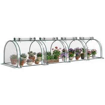 Outsunny Invernadero para Jardín Terraza para Cultivo de Plantas Tipo Túnel Marco Acero y PVC 395x100x80 cm Transparente y Verde   Aosom España