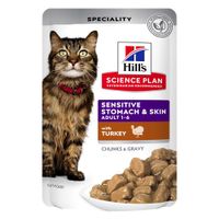 hills science plan adult cat sensitive stomach  skin - pavo 12 x 85 g