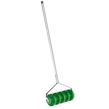 Outsunny Rodillo Aireador de Césped con Clavos y Mango Desmontable de 100 cm en Tres Piezas para Aflojar el Suelo 45 cm Ancho