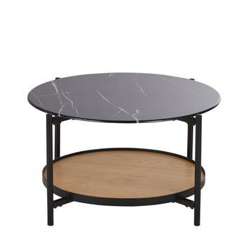 Mesa de centro de vidrio templado con efecto mármol negro
