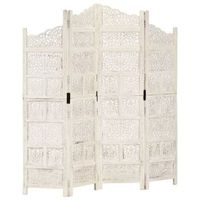biombo 4 paneles tallado a mano madera mango blanco 160x165 cm vidaxl