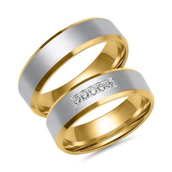 Alianzas de oro amarillo y blanco con 5 diamantes