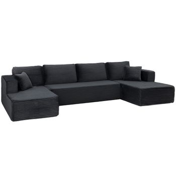 HOMCOM Sofá modular en U con 2 chaiselongues, sofá cama de pana con espuma de alta densidad y asiento con muelles, Gris oscuro