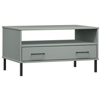 Mesa De Centro Patas Metal Oslo Madera Maciza Gris 85x50x45 Cm Vidaxl