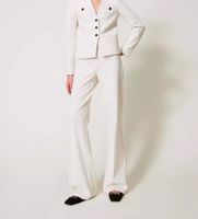twinset para mujer 251tp2132 pantalon de pernera ancha con botones joya blanco 42 casual poliamida