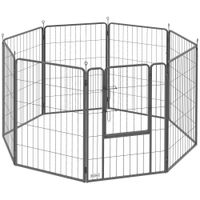 pawhut parque para perros de 8 paneles de 100 cm de altura con puerta para interior y exterior negro