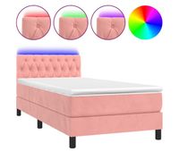 cama box spring colchon y led terciopelo rosa 90x190 cm diseno de botones