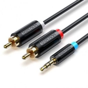Cable Estéreo Vention BCLBG Jack 3.5 Macho a 2 RCA Macho 1.5m Contactos Oro Negro