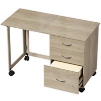 homcom escritorio plegable con ruedas con freno 3 cajones y superficie abatible diseno moderno 107x50x72 cm roble