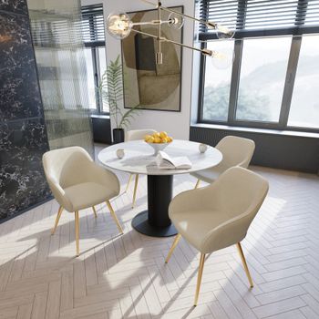 4 sillas de comedor con diseño de pana 58 x 62 x 82 cm crema/oro