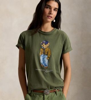 Polo Ralph Lauren para mujer. 211B17806001 Camiseta de algodón con Polo Bear verde (M), Casual, Manga corta