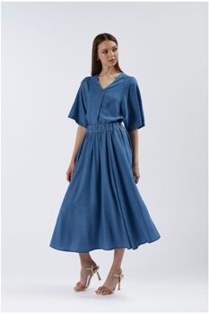 falda ancha de tencel denim medium blue