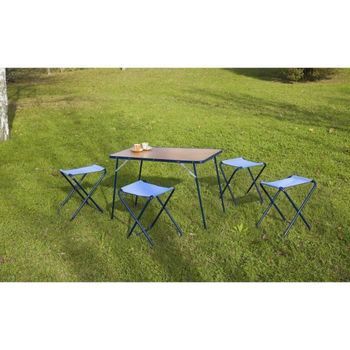 Juego De Mesa De Camping Eredu Con Taburetes 541 / Tx - 95x60 Cm - Marrón Y Azul