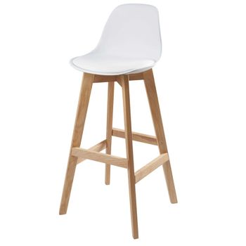 Taburete alto blanco de polipropileno y roble de 77 cm