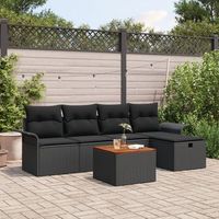 conjunto de sofa de jardin de 6 piezas con cojines negros de poliratan v6532 unico  negro
