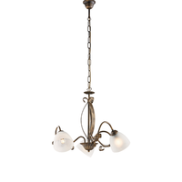 lampara de arana forjada en hierro lacado en color marron con dec difusores de oro antiguo y cristal d 13 alabastro blanco 3 luces 103 o51