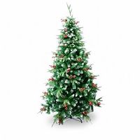 arbol de navidad artificial nevado klack 180 cm decorado con pinas y bayas con base