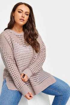Yours Jersey Rosa Pálido De Ganchillo Con Aberturas Laterales, Mujer Curvy Y Tallas Grandes, Yours