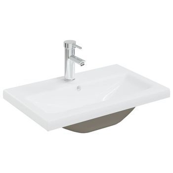 Lavabo De Baño Moderno | Lavabo Empotrado Con Grifo Cerámica Blanco 61x39x18 Cm