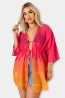 yours kimono rosa y naranja lazo frontal mujer curvy y tallas grandes yours