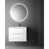 mueble de bano suspendido fondo reducido  2 cajones con cierre amortiguado y lavabo ceramico  60 cm - blanco brillo - cromo brillo
