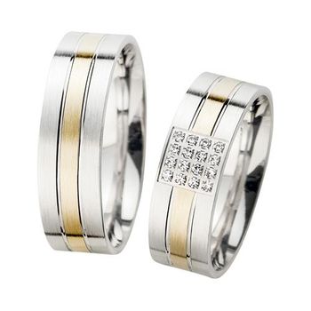 Alianzas oro amarillo y blanco con diamantes ancho 6,5 mm