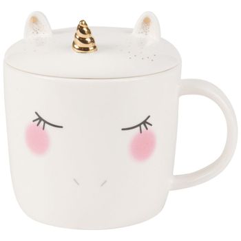 Taza unicornio de arenisca blanca con tapa