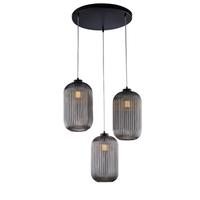 krizia suspension en hierro lacado negro con cables orientables y difusores en cristal soplado gris espejo con dec forro en relieve de 3 luces