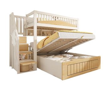 Litera infantil de madera maciza 140x200(90x200) cm,blanco+natural