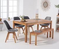 oxford 150cm solid oak dining table with duke velvet chairs and bench - blue 2 chairs