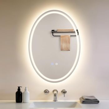 Espejo De Baño Ovalado Led Nettlife De 50x70 Cm, Control Táctil, Antivaho, Regulable De 3000 A 6500 K, Ip44, Montaje En Pared. Espejo Iluminado De Diseño.