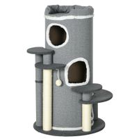 pawhut arbol para gatos con torre de rascar 2 cuevas para gatos 4 areas de descanso 4 postes para rascar 57x57x99 cm gris blanco   aosom espana