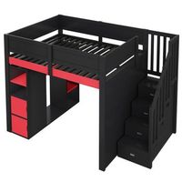 litera para videojuegos de 140x200 doble con escritorio almacenamiento multinivel led usb escaleras negras con almacenamiento madera negro y rojo