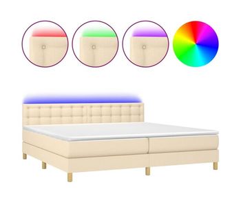 Cama box spring con colchón y led tela crema 200x200 cm botones